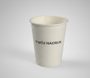 Kubek papierowy biały 250 ml z nadrukiem logo (bez plastiku)